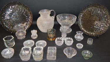 Selection of 19th century & later glassware including crackle glaze jug (af) salts etc.