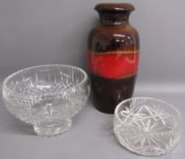 West German vase 291-38 and 2 crystal bowls