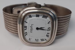 Roy King silver watch with Milanese bracelet strap, face dia.35mm inc. winder