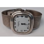 Roy King silver watch with Milanese bracelet strap, face dia.35mm inc. winder