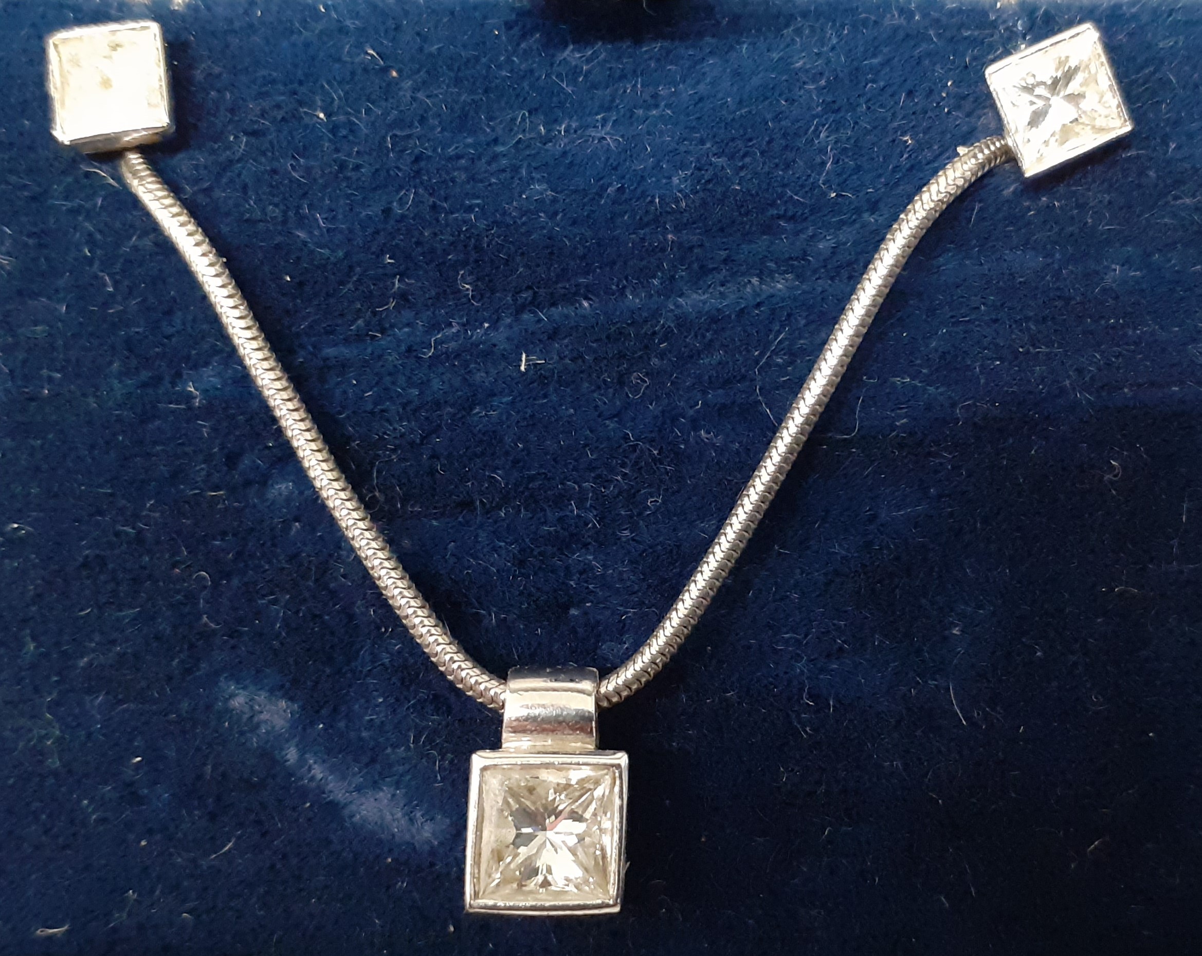 Solitaire diamond pendant (approx. 0.90ct) on 18ct white gold snake chain & pair of matching - Image 2 of 4