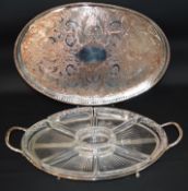 Silver plate on copper gallery tray & silver plated entrée dish with glass inserts