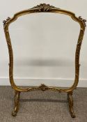19th century glass panelled fire screen with gilded rococo frame ht 94cm W 63cm