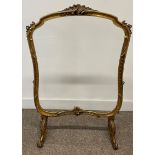 19th century glass panelled fire screen with gilded rococo frame ht 94cm W 63cm