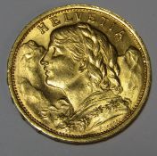 Swiss 1903 20 franc Helvetia - F.Landry gold coin - total weight 6.46g