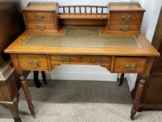 Victorian Carlton house desk in oak with inset leather skiver & ormolu top gallery Ht 94cm W
