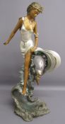 A. Basso bronze figure of lady with a dolphin in the sea, Ombri Fine Arts 1996 - approx. 65cm