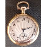 18k gold fob watch with subsidiary seconds dial, engine turned face, with believed to be later