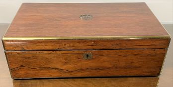 Victorian writing slope in rosewood with brass edging & internal secret drawer W 41cm D 24cm Ht