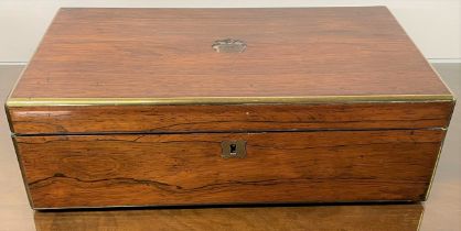 Victorian writing slope in rosewood with brass edging & internal secret drawer W 41cm D 24cm Ht