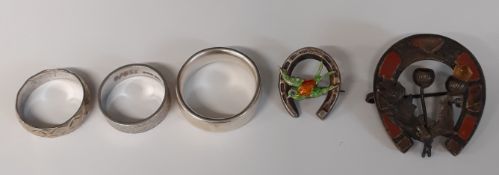9ct white gold ring (4.3g), 2 silver rings (advised one is Diana Porter), small silver & enamel