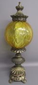 Carl Falkenstein table lamp with amber glass globe shade - approx. 73 cm tall