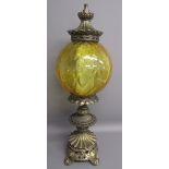 Carl Falkenstein table lamp with amber glass globe shade - approx. 73 cm tall