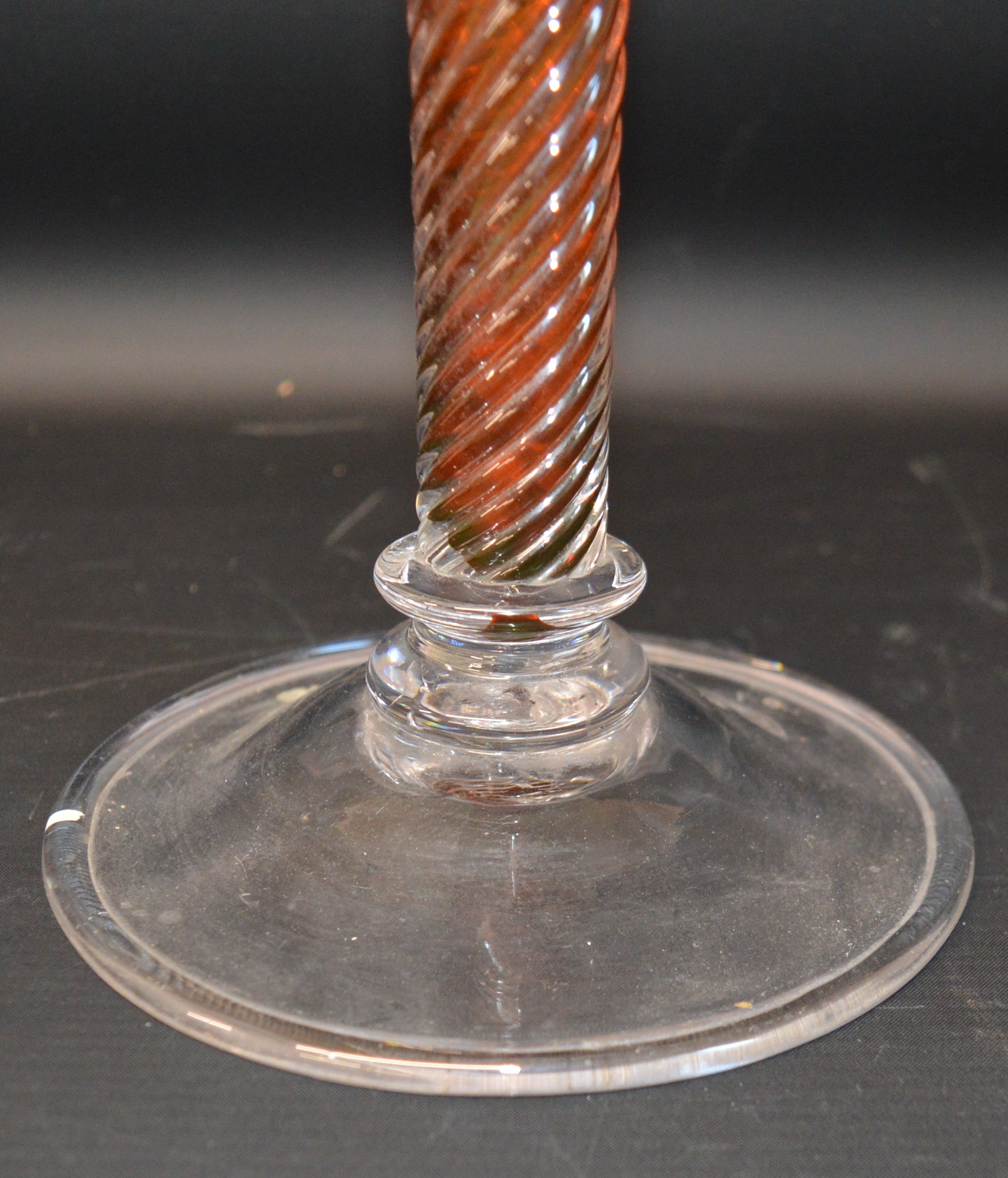 Tall orange twisted glass vase with clear glass base & folded foot 41cm tall - Image 2 of 2