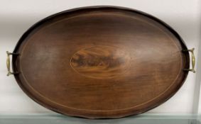 Edwardian oval tray with brass handles 64cm by 41cm