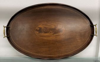 Edwardian oval tray with brass handles 64cm by 41cm