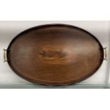 Edwardian oval tray with brass handles 64cm by 41cm