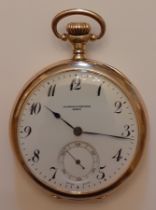 Vacheron & Constantin 14K gold keyless wind open face pocket watch with nickel finish Swiss lever