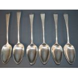 4 Georgian silver serving spoons maker RC, London 1801, Georgian silver tablespoon London 1806 & one