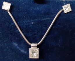 Solitaire diamond pendant (approx. 0.90ct) on 18ct white gold snake chain & pair of matching
