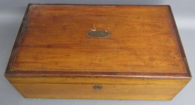 19th century writing slope with red leather interior and brass plaque - approx. 44cm x 25.5cm x 15cm