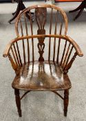 19th century yew wood Windsor chair with crinoline stretcher