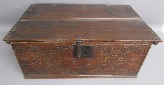 Oak bible box with carved detail to front - approx. 64.5cm x 41cm x 24.5cm