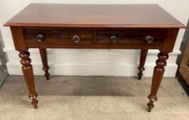 Victorian mahogany side table on turned legs L 107cm D 49cm Ht 76cm