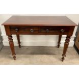 Victorian mahogany side table on turned legs L 107cm D 49cm Ht 76cm