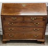 Large superior George III bureau on bracket ogee feet with vibrant colour interior, reeded corners &