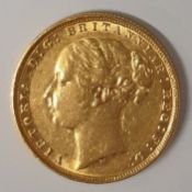 Australian Queen Victoria 1877 Gold Sovereign Victorian "M" Melbourne Mint Mark (wt 7.99g)