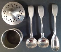Pair of Victorian silver salt spoons London 1865 H Lias & Son, silver mustard spoon London 1830,