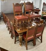 Set of 18 late Victorian dining chairs in oak including a carver