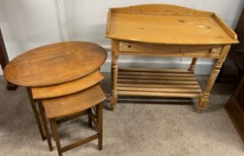 Oak nest of tables & a Victorian pine washstand