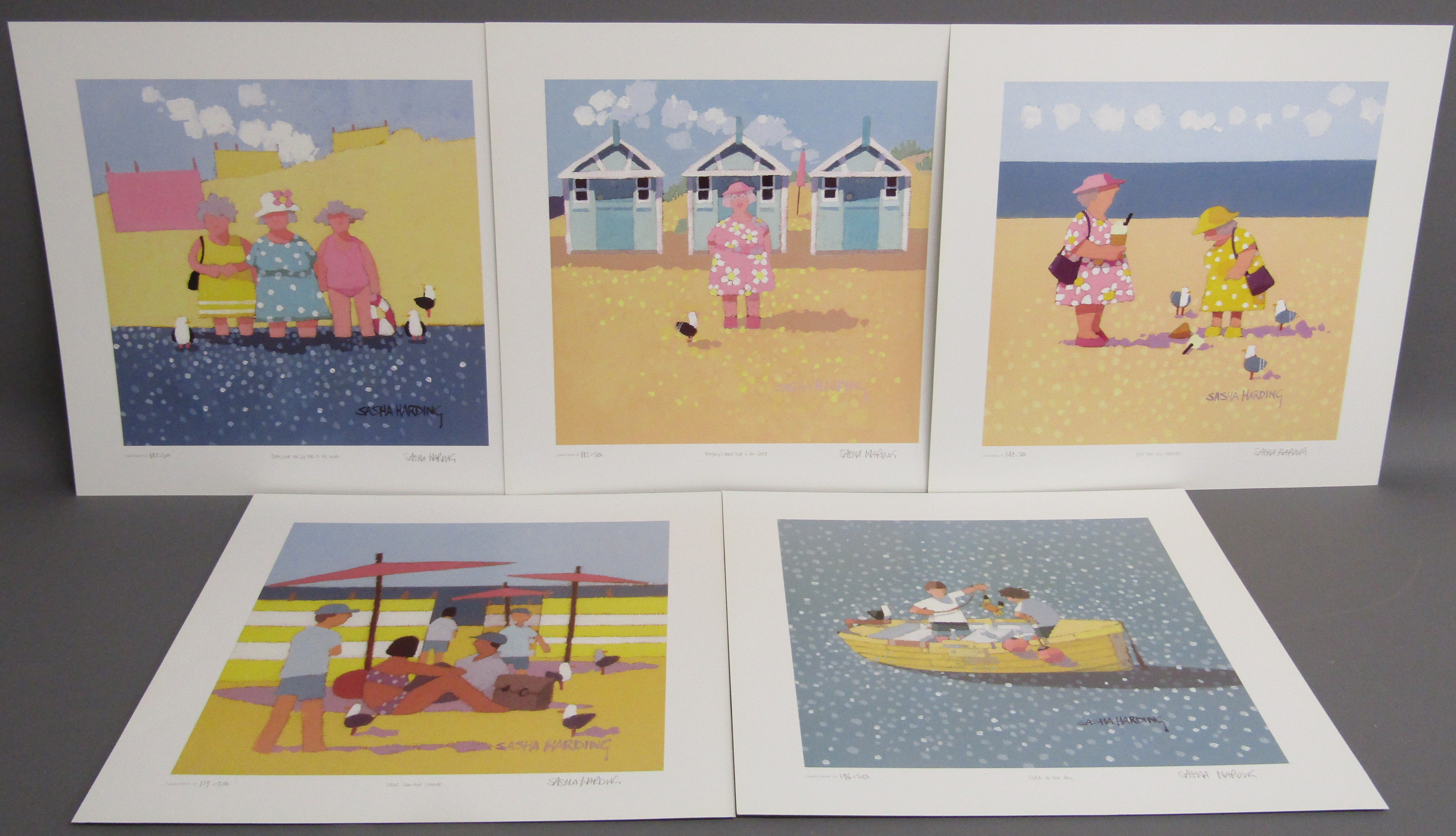 Unframed Sasha Harding folio of 5 pencil signed, titled & numbered limited edition seaside themed