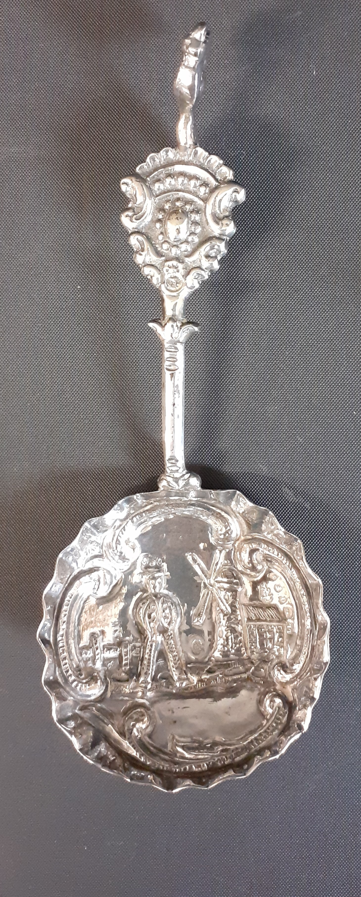 19th century silver twin handled dish with embossed bird & flower decoration, bearing 930 mark and - Image 5 of 5