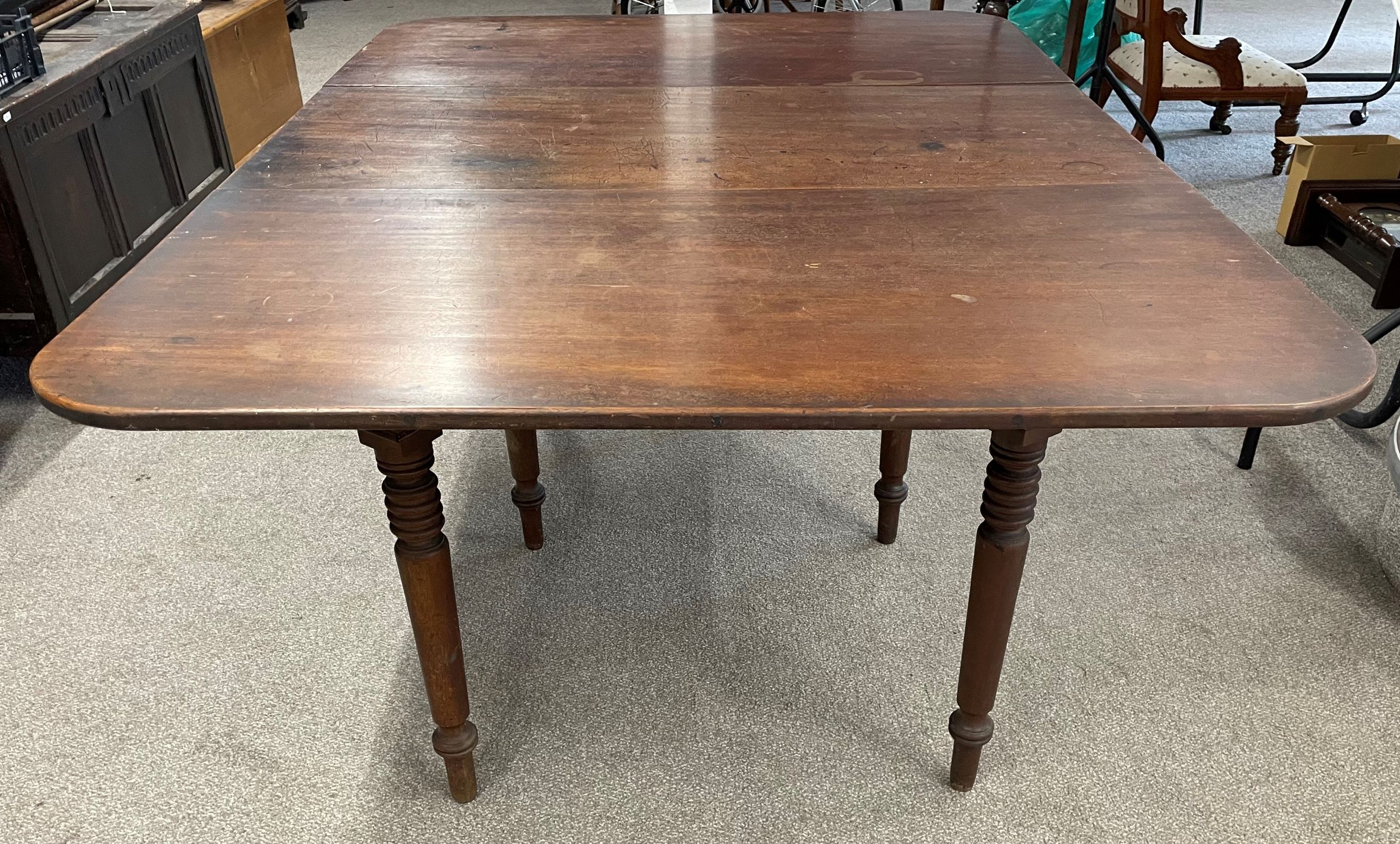 Victorian mahogany double gateleg table on 6 legs & 3 William IV rosewood dining chairs - Image 2 of 4