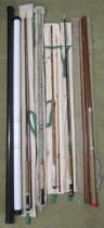 5 fishing rods and 2 plastic holders - 2 piece 8ft Milbro Pelican fibreglass spinning rod made in