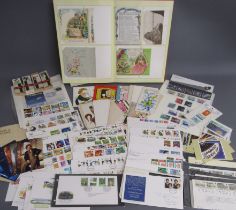 Collection of cards dating from 1953, first day covers, mint stamps, postcards and cigarette cards