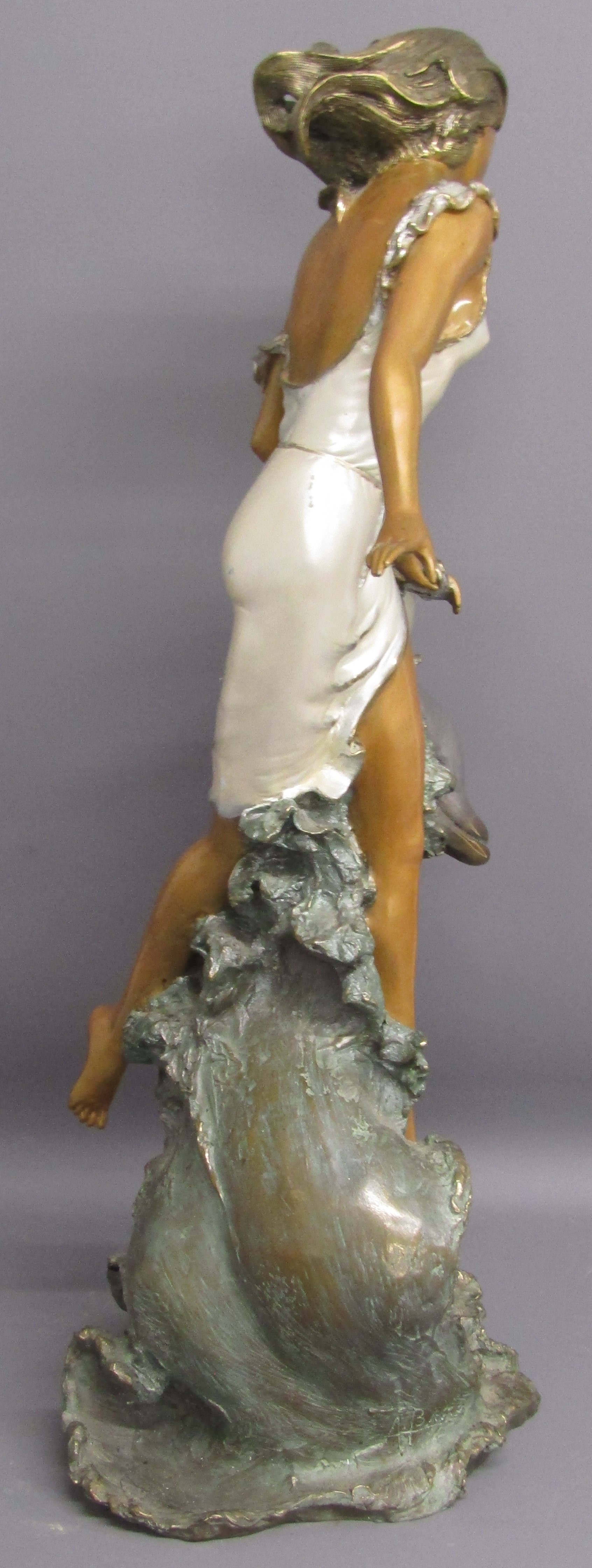 A. Basso bronze figure of lady with a dolphin on a wave, Ombri Fine Arts 1996 - approx. 65cm tall ( - Image 7 of 8