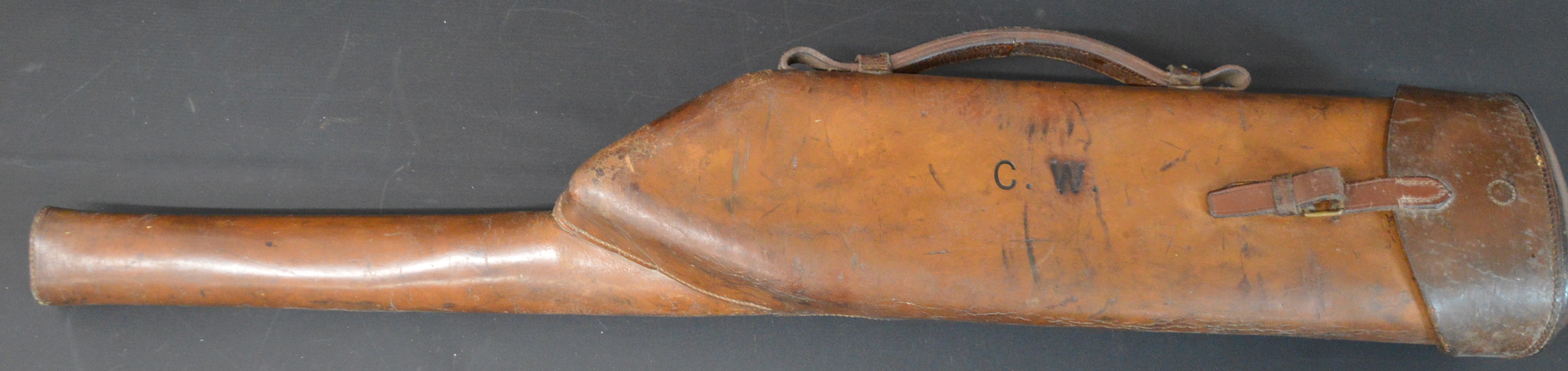 Leg of mutton gun case (initialled) 78cm wide & one other and leather shotgun travelling case with - Image 5 of 5