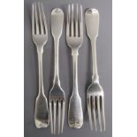 4 silver forks with monograms  - 2 William Bateman London 1813 and 2 Joseph & Albert Savory London