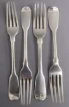 4 silver forks with monograms  - 2 William Bateman London 1813 and 2 Joseph & Albert Savory London