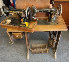 Singer treddle sewing machine & a table top singer