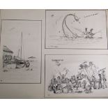 Large portfolio of approx. 26 sheets of 3 mainly cartoons, predominantly in ink and watercolours