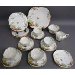 Victoria C & E bone China teacups, saucers, cake plates, side plates (one repaired), sugar bowl