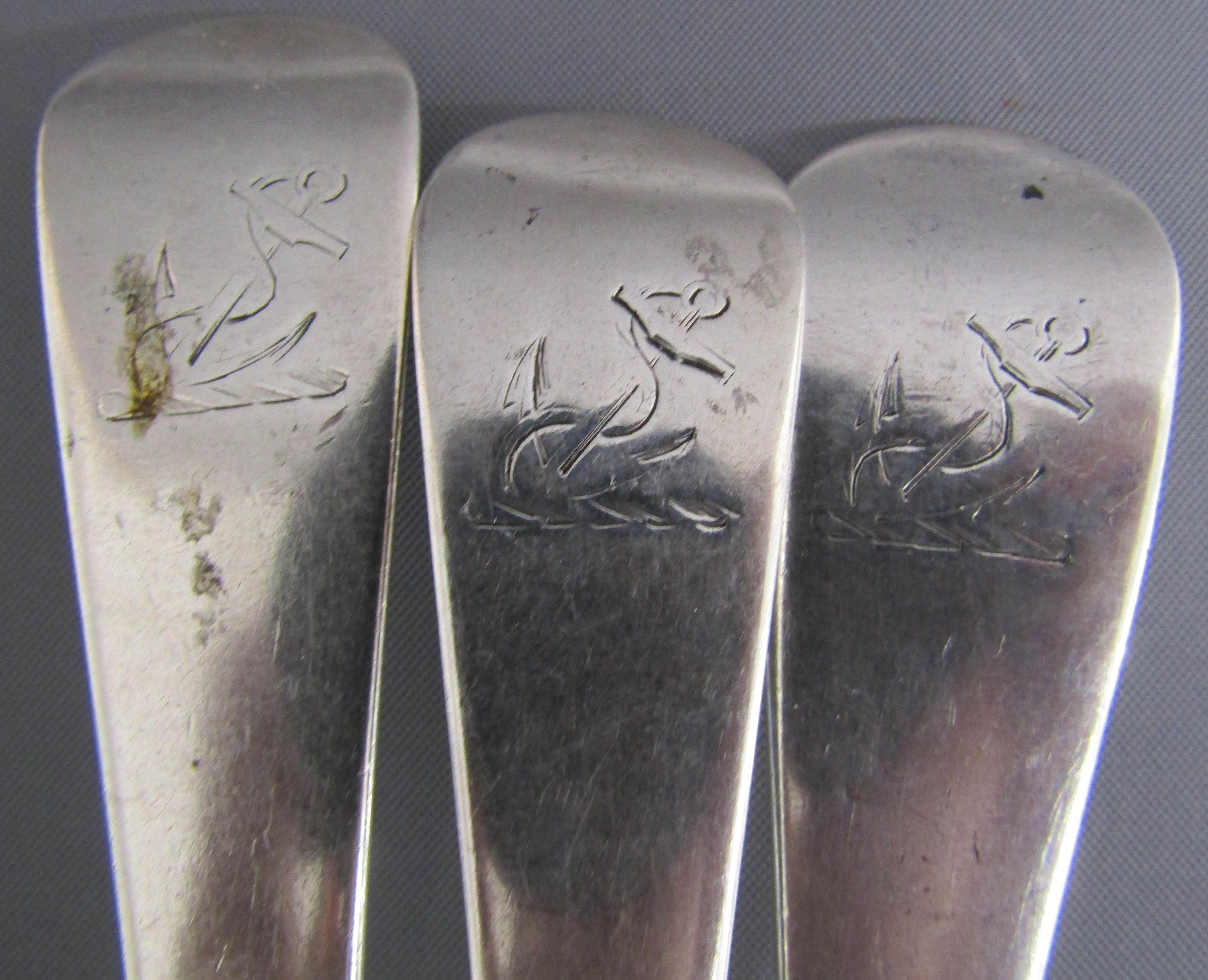 Selection of silver serving and tablespoons monogrammed with an anchor - 2 serving spoons possibly - Image 3 of 6