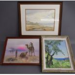 3 x framed pictures - oil on canvas with tree in foreground signed Marc - oil on canvas of camels
