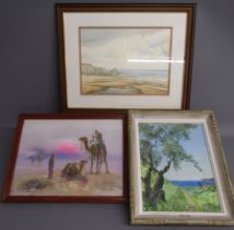 3 x framed pictures - oil on canvas with tree in foreground signed Marc - oil on canvas of camels