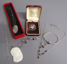 Collection of silver jewellery includes bracelet, ring and necklace set with Celtic design, Welsh
